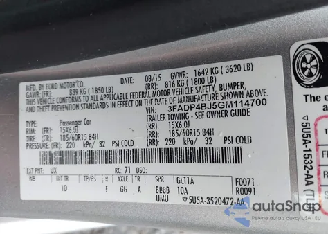 2016 Ford Fiesta Se from USA, damaged, VIN 3FADP4BJ5GM114700
